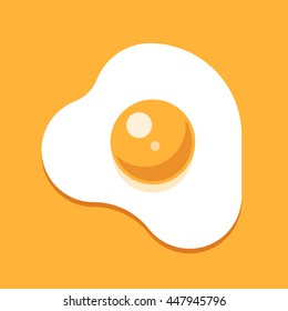 Healthy nutritious breakfast. Fried egg. Protein and yolk. Scrambled egg. Vector flat illustration on yellow background