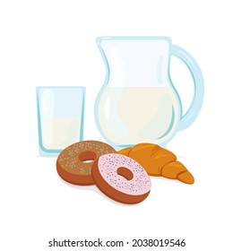 Healthy and nutritious breakfasts, food, vector illustration in flat style.