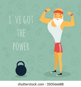 Healthy Old Man doing exercise. Vector Illustration