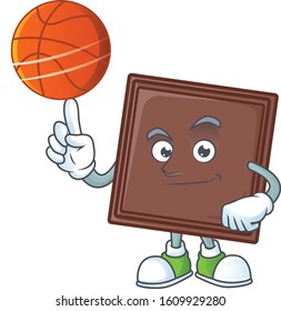 Healthy one bite chocolate bar cartoon character playing basketball