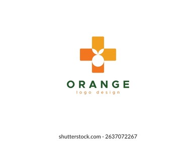 Healthy Orange Logo Image. Cross Sign With Negative Space Orange Fruit Inside Isolated On White Background. Flat Vector Logo Design Template Element Usable For Branding Identity Logos.