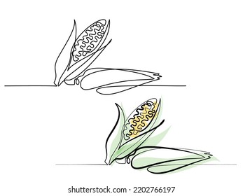 Healthy organic corn. Continuous One continuous line drawing. Fresh maize concept. Modern single line graphic style design vector illustration