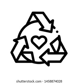 Healthy Organic Cosmetics Vector Thin Line Icon. Heart And Recycle Sign Organic Cosmetics, Natural Ingredient Linear Pictogram. Eco, Cruelty-free Product, Molecular Analysis Contour Illustration