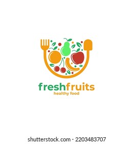 Healthy Organic eco vegetarian food Logo vector design template, Ecology fresh from farm fruits Logotype concept icon