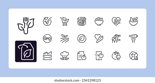 Un conjunto de íconos de línea de alimentación saludable y orgánica. Colección de símbolos de esquema. Razo vector modificable. 384 y 192 Pixel Perfect escalable a 96px, 48px...