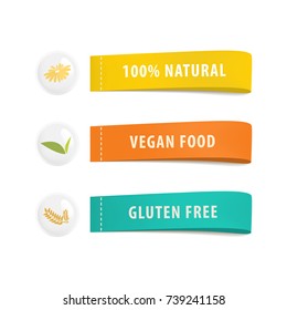 healthy organic food label and banner tag. badges packaging products.