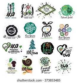 Healthy organic food labels for vegetarians logo. Restaurant, vegetarian cafe menu sign, symbol. Logo handmade on the subject of ECO, Nature biotechnology, vegan symbol. Health, vegetarianism logotype
