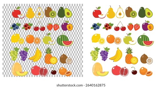 Healthy organic Fruits color vector icon set illustration for print social media web store  