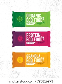 Healthy Organic Snack Bar Illustration. Raw Eco Food Vector Design Concert On Grunge Rough Background. 