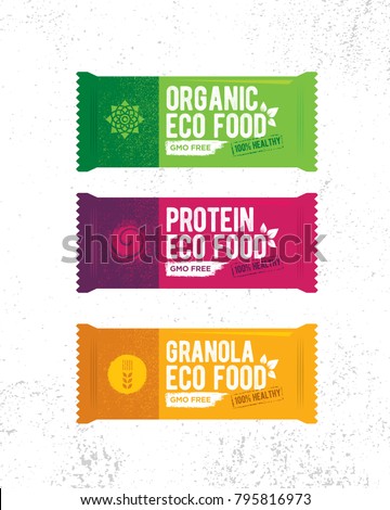 Healthy Organic Snack Bar Illustration. Raw Eco Food Vector Design Concert On Grunge Rough Background. 