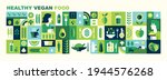 Healthy organic vegan food. Cooking dietary dishes. Vegetarian cafe. Set of icons in flat geometric style. Abstract signs. Vegetables, fruits, green tea, smoothies and salads. Vector illustration. 