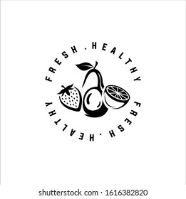 Healthy Organic, vegetarian food Logo design vector template. Ecology fresh from farm fruits Logotype concept icon, Black fruit  logo design inspiration