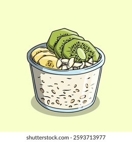 Healthy Overnight Oatmeal with Kiwi, Banana, and Seed