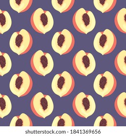Healthy peach ,seamless pattern on purple background.