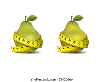 Healthy pear with measuring tape isolated in white - vector