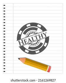 Healthy pencil strokes emblem. Vector Illustration. Detailed. 