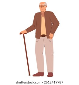 Healthy pensioner.Old man with a cane.Health problem.Disease symptoms.Elderly man with a cane.