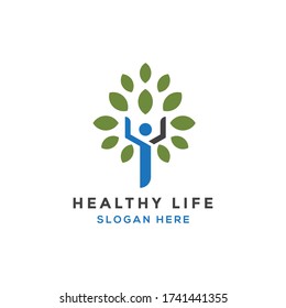 healthy people with green nature leaf for health lifestyle or spa logo