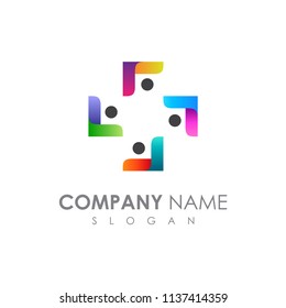 healthy people group logo vector, people health care community logo