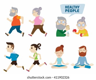 healthy people. health care concept. flat cute cartoon design illustration. isolated on white background.