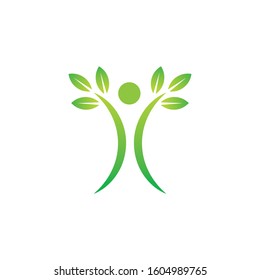 Healthy people human character logo, Healthy logo, Natural lifestyle symbol, Yoga symbol leaf person, natural and healthy logo Appropriate as a medical brand logo 