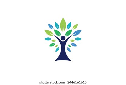 healthy people leaf life logo design simple modern man tree logo design