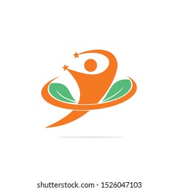 Healthy people logo design.Human life logo icon of abstract people leaves vector.