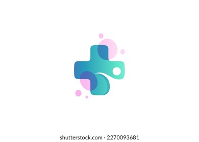 Logo de personas sanas con símbolo de cruz médica y variación de burbujas en diseño simple