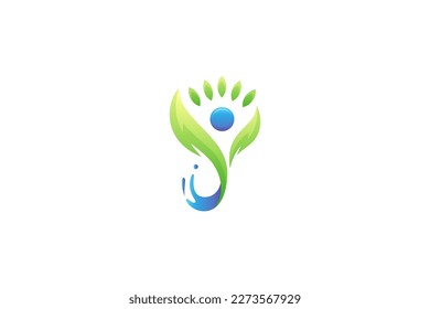 Logotipo para personas sanas con elementos naturales combinación de hojas y salpicaduras de agua