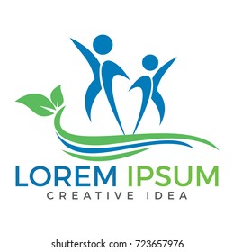 Healthy people vector logo design.  People tree eco and bio icon human character icon nature care symbol.