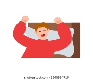 Healthy person in bed. Vector simple color flat illustration.