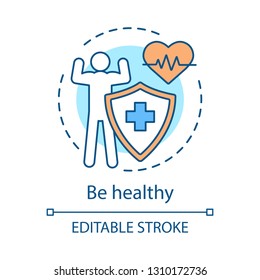 Healthy person concept icon. Healthcare idea thin line illustration. Healthy lifestyle. Vector isolated outline drawing. Editable stroke