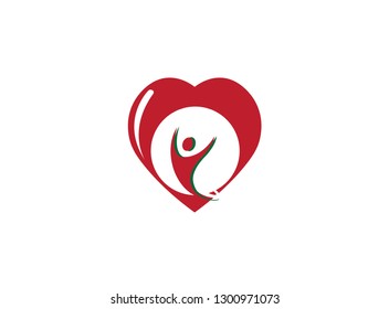 healthy person open hands inside a heart for logo design illustration on white background