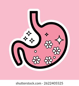 A healthy pink stomach with floral and sparkling illustration