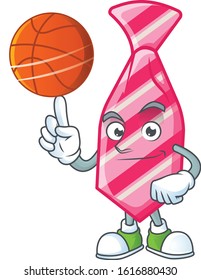 a Healthy pink stripes tie cartoon character playing basketball