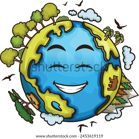Healthy planet Earth with smiley face