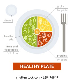 Healthy plate concept. Vector illustration of balanced meal