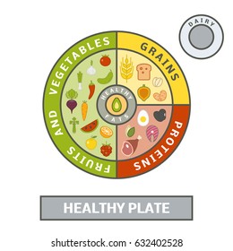 Healthy Plate Concept. Vector Illustration Of Balanced Meal