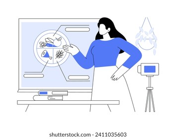 Healthy plate isolated cartoon vector illustrations. Smiling woman recording online nutrition classes, healthy plate on board, educational culinary video, become a food blogger vector cartoon.