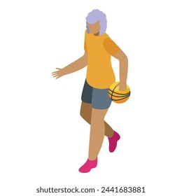 Healthy play basketball icon isometric vector. Retirement person. Care fitness activity