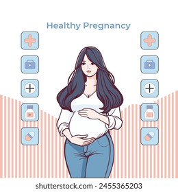 Healthy pregnancy banner. Pregnant pretty woman illustration