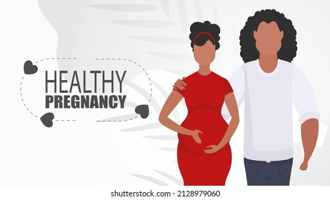 Healthy pregnancy. Man and pregnant woman. Couple jet baby. Happy pregnancy. Cute illustration in flat style.