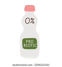 Icono de bebida probiótica saludable, ilustración vectorial de doodle de yogur vegano libre de leche, botella con kombucha sin azúcar, bocadillo natural en marcha, clipart de color aislado sobre fondo blanco