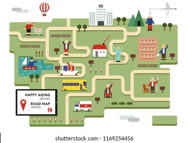 healthy promote in elderly roadmap infographic element flat design set