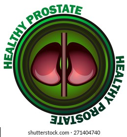 Healthy Prostate on a Round Sign, Vector Illustration isolated on White Background.