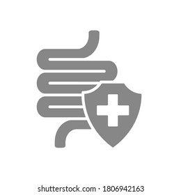 Healthy Protected Intestine Grey Icon. Digestive Tract Treatment Symbol.