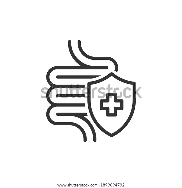 Healthy protected intestine icon. Digestive\
system protection symbol concept isolated on white background.\
Vector illustration