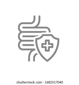 Healthy Protected Intestine Line Icon. Digestive Tract Treatment, First Aid For Bowel Diseases Symbol