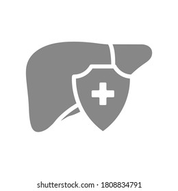 Healthy protected liver gray icon. First aid for accessory digestive organ diseases symbol