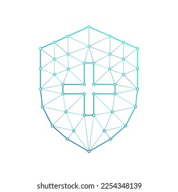 Healthy Protection Shield Polygonal Low Poly Triangulated Mesh Connect Dots Medical Logo Icon, Line Art Isolated on White Background